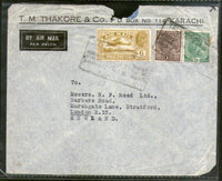 India 1935 KG V Air Mail Stamp on Cover Karachi Pakistan to England # 1451-35