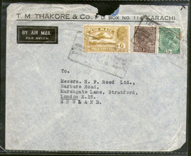 India 1935 KG V Air Mail Stamp on Cover Karachi Pakistan to England # 1451-35