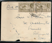 India 1931 KG V Air Mail Stamp on Cover Drigh Road Karachi to England # 1451-03