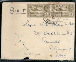 India 1931 KG V Air Mail Stamp on Cover Drigh Road Karachi to England # 1451-03