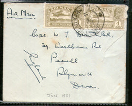 India 1931 KG V Air Mail Stamp on Cover Drigh Road Karachi to England # 1451-06