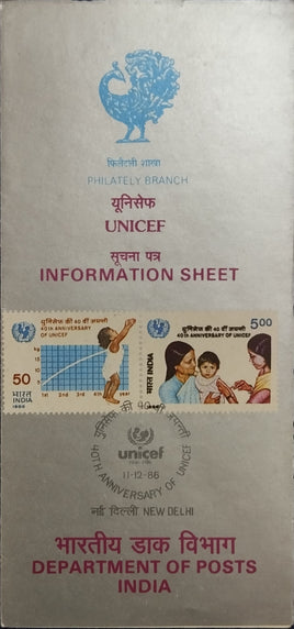 India 1986 UNICEF 40th Anni. Health Phila-1054-55 Blank Folder