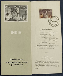 India 1965 Jamsetji Tata Industrialist Phila-411 Calcutta Cancelled Folder