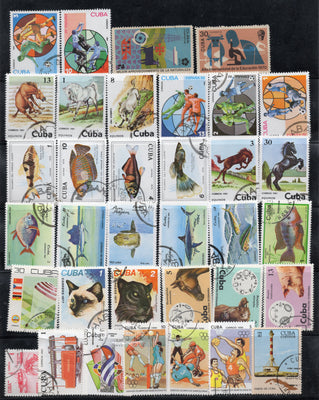 Cuba 50 Diff. Used Stamps on Olympic Painting Animal Dog Cats Fish Horses # 885