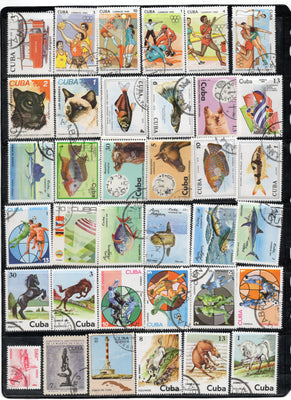 Cuba 50 Diff. Used Stamps on Olympic Painting Animal Dog Cats Fish Horses # 733