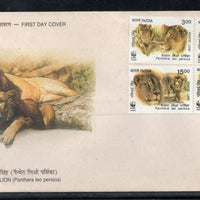 India 1999 Endangered Species WWF Asiatic Lion Wild Life Animal Phila-1703-6 FDC