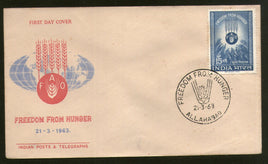 India 1963 15p Freedom From Hunger FAO Phila 382 FDC