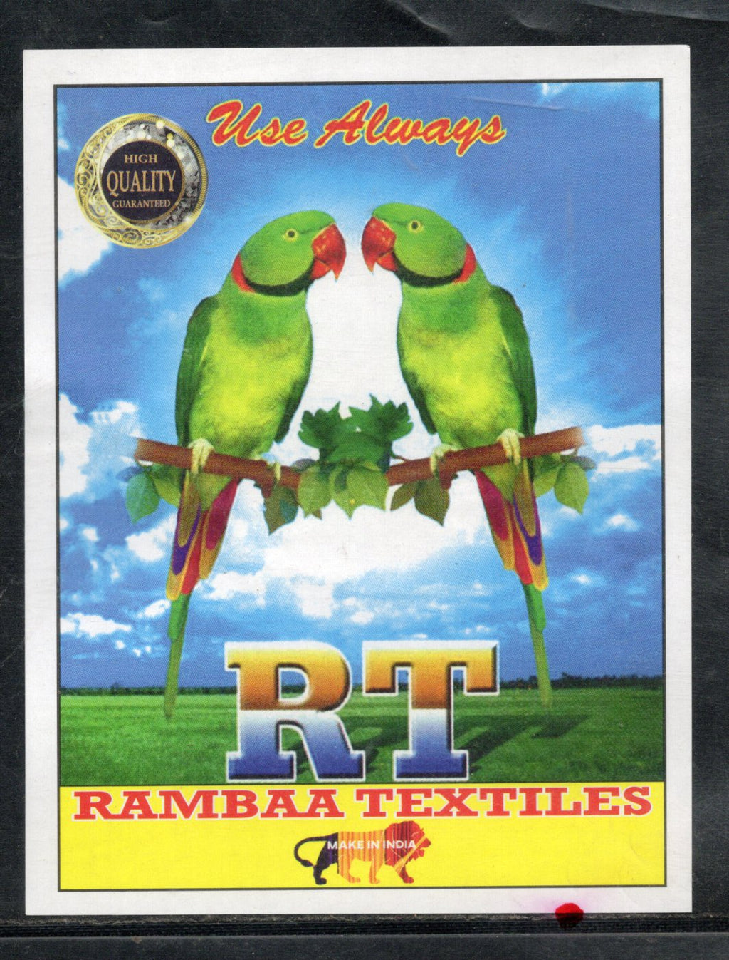 India Two Parrots Bird Brand Vintage Rambaa Textile Label # LBL32