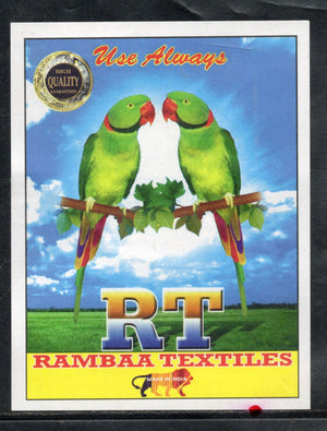 India Two Parrots Bird Brand Vintage Rambaa Textile Label # LBL32