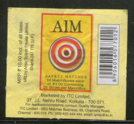 Étiquette de boîte d'allumettes de marque India AIM n° MBL146