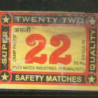 India TWENTY TWO Brand Safety Match Box Label # MBL178