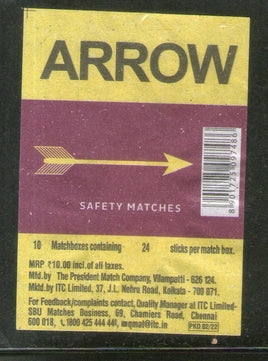 Étiquette de boîte d'allumettes de sécurité de marque India ARROW n° MBL201