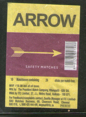 India ARROW Brand Safety Match Box Label # MBL201