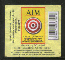 Étiquette de boîte d'allumettes de marque India AIM n° MBL256