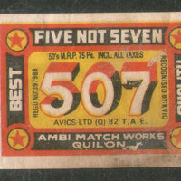 India FIVE NOT SEVEN Brand Safety Match Box Label # MBL268