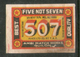 Étiquette de boîte d'allumettes de sécurité de marque India FIVE NOT SEVEN n° MBL268