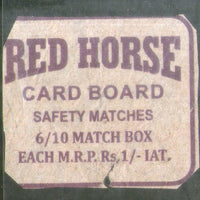 India RED HORSE Brand Safety Match Box Label # MBL279