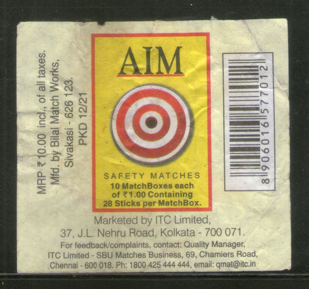 India AIM Brand Match Box Label # MBL291