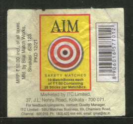 Étiquette de boîte d'allumettes de marque India AIM n° MBL291
