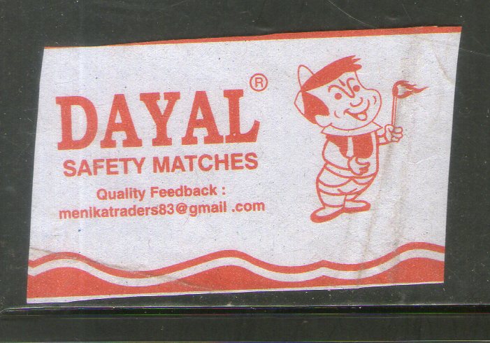 India DAYAL Brand Safety Match Box Label # MBL296