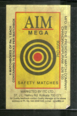 Étiquette de boîte d'allumettes de marque India AIM n° MBL30