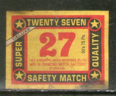 India TWENTY SEVEN Brand Safety Match Box Label # MBL316