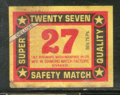 India TWENTY SEVEN Brand Safety Match Box Label # MBL319