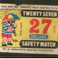 India TWENTY SEVEN Brand Safety Match Box Label # MBL338
