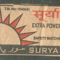 India SURYA Brand Safety Match Box Label # MBL343