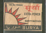 India SURYA Brand Safety Match Box Label # MBL343