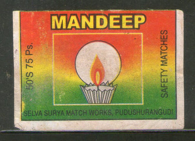 India MANDEEP Brand Safety Match Box Label # MBL347