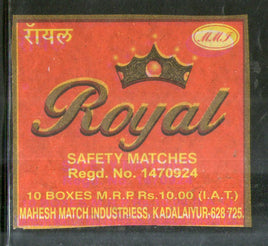 Étiquette de boîte d'allumettes de sécurité de marque India ROYAL n° MBL381