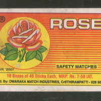 India ROSE Flower Brand Safety Match Box Label # MBL385