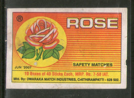 Étiquette de boîte d'allumettes de sécurité de marque India ROSE Flower # MBL385