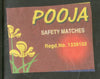 India POOJA Brand Safety Match Box Label # MBL387