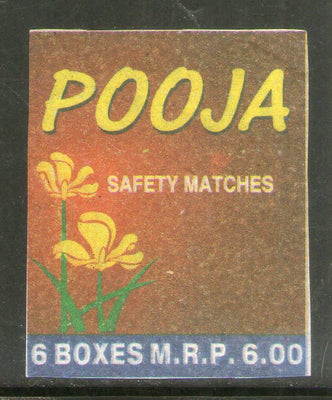 India POOJA Brand Safety Match Box Label # MBL388
