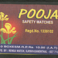 India POOJA Brand Safety Match Box Label # MBL389