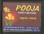 India POOJA Brand Safety Match Box Label # MBL389
