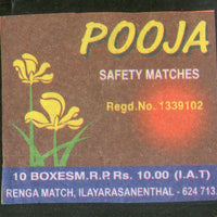 India POOJA Brand Big Safety Match Box Label # MBL390