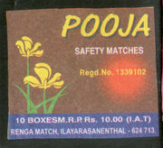 India POOJA Brand Big Safety Match Box Label # MBL390