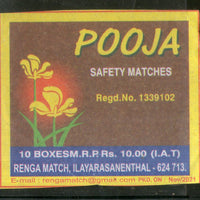 India POOJA Brand Big Safety Match Box Label # MBL391