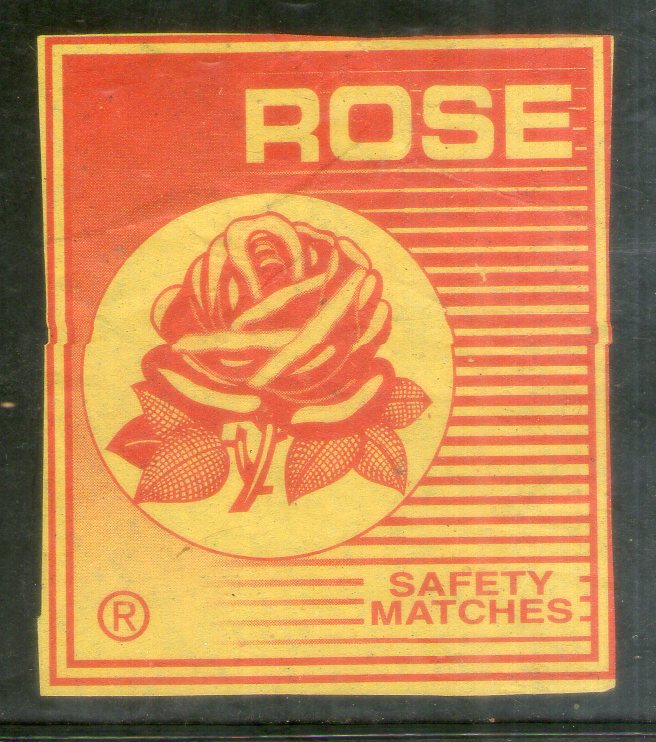 India ROSE Flower Brand Big Safety Match Box Label # MBL79