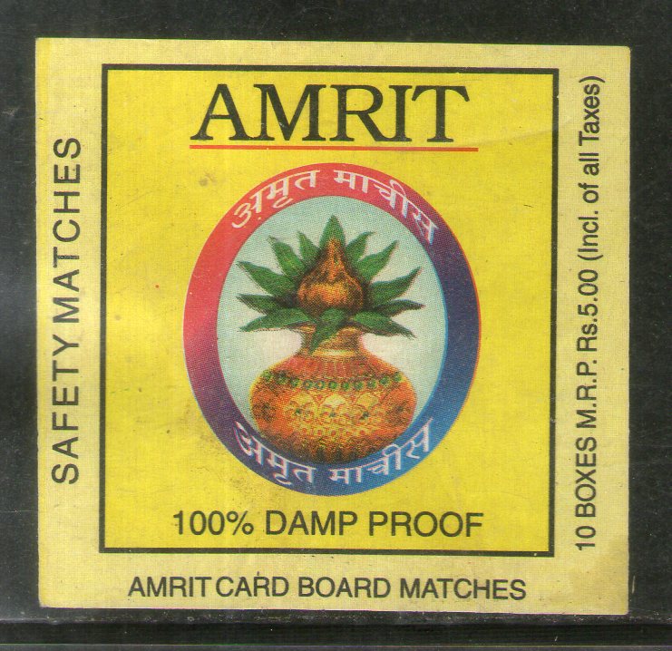 India AMRIT Brand Safety Match Box Label # MBL07