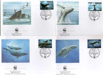 Tonga 1996 Humpback Whale Marine Life Fish Sc 915-18 Fauna WWF FDCs Set # 194