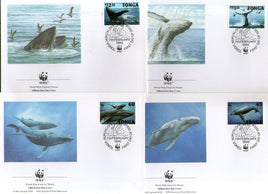 Tonga 1996 Humpback Whale Marine Life Fish Sc 915-18 Fauna WWF FDCs Set # 194