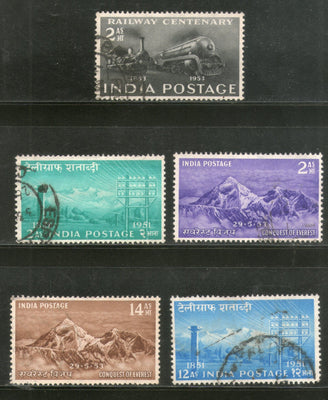 India 1953 Used Year Pack of 5 Stamps Railway Mount Everest Telegraphs # 1427