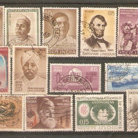India 1965 Used Year Pack of 13 Stamps Lincoln Maritime ITU Mt. Everest Tata  # 1845