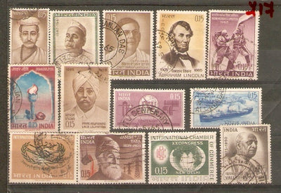 India 1965 Used Year Pack of 13 Stamps Lincoln Maritime ITU Mt. Everest Tata  # 1845