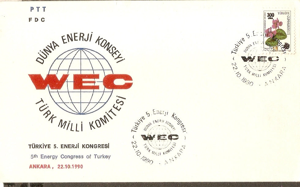 Turkey 1990 Energy Congress of Turkey Wild Flowers Emblem Globe Sc 2479 FDC ++B988-63