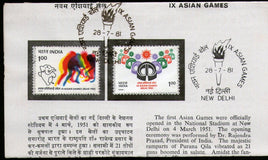 India 1981 IX Asian Games Logo Appu Hockey Phila-859-60 Cancelled Folder